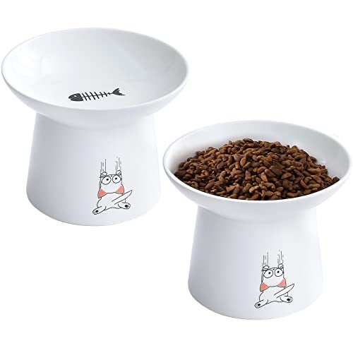 OMAYKEY 65 Inch Ceramic Raised Cat Bowls Extra Wide Elevated Cat Food Water Bowl - Image 2