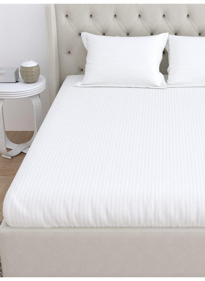 LINENWALAS Linenwalas 300 TC Premium 100% Cotton Stripes Single Fitted Bedsheet with 1 Pillow Covers, Hotel Luxury Bed Sheets - Extra Soft Easy Fit - Breathable & Cooling Sheets (36"X78" - White)  - Image 4