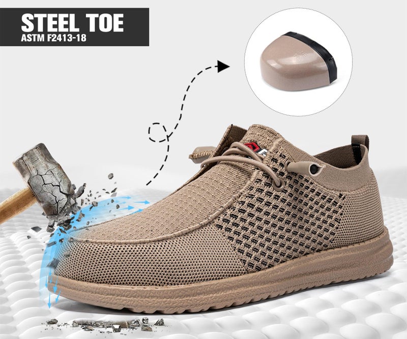 LARNMERN Slip On Steel Toe Shoes Men Lightweight Comfortable Lounging Walking Sneakers Safety Work Steel Toe Loafers (7.5 Men, Khaki) - Image 5