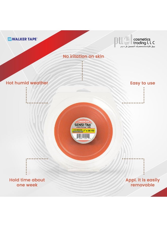 Walker Tape® Sensi-Tak Tape Roll 1" x 36 Yards – Clear Wig Adhesive Tape for Poly Hair Systems – Strong Hold, Low Residue, Skin Safe, Easy Clean Removal, Extended Wear Toupee Tape - Image 3