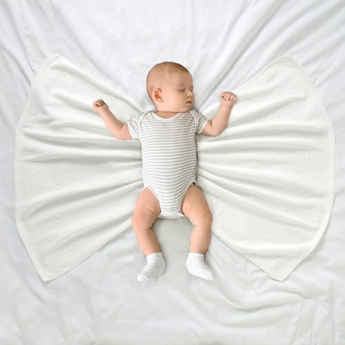 Neiwech Cotton Baby Blanket Knit Soft Cozy Lightweight Crib Stroller Nursery Receiving Swaddling Blankets for Newborn Infants Boys Girls White 30x40 Inch - Image 2