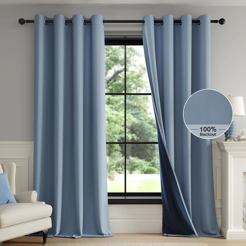 FMFUNCTEX 100% Blackout Curtains for Bedroom, Slate Blue Curtains 84 Inches Long Weave Textured Thermal Insulated Curtains for Living Room, Black Out Drapery Grommet Room Darkening 2 Panels - Image 1