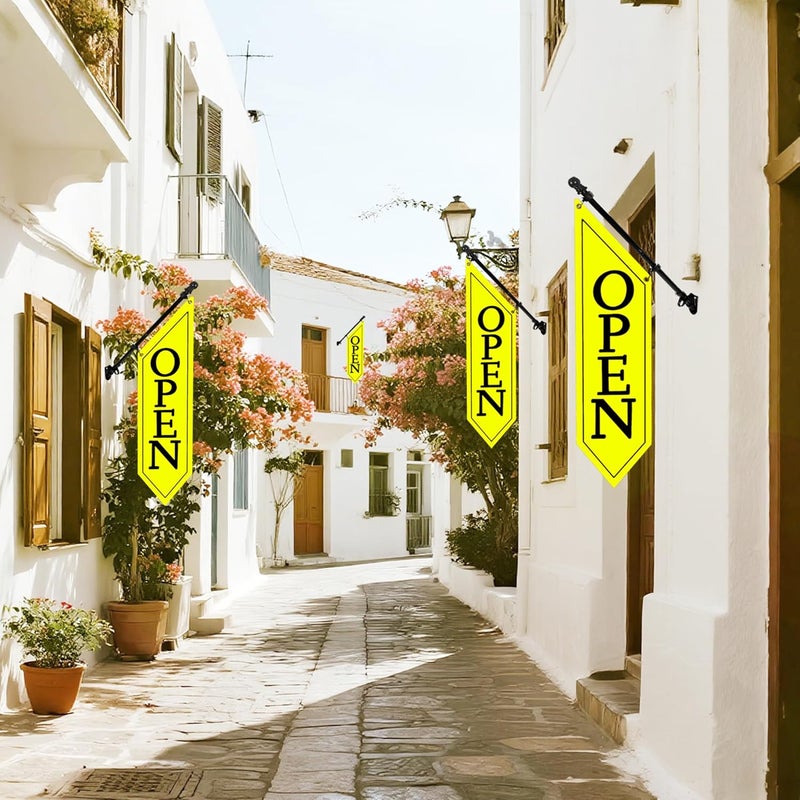 yeload 2 Pack OPEN Flag with Pole Kit - Heavy Duty Canvas Open Banner for Business Storefront, 42x12 Inch Outdoor Double-Sided Sign with Bracket - Advertising Signage for Retail & Shops (Yellow) - Image 5