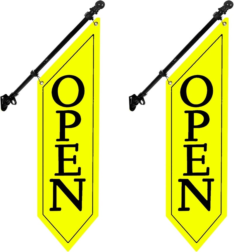 yeload 2 Pack OPEN Flag with Pole Kit - Heavy Duty Canvas Open Banner for Business Storefront, 42x12 Inch Outdoor Double-Sided Sign with Bracket - Advertising Signage for Retail & Shops (Yellow) - Image 1