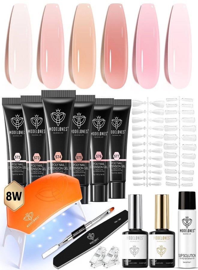 modelones Poly Gel Nail Kit 6 Colors with 8 W Nail Lamp Extension Gel Kit Jelly Milky White Pink Nude Complete Tools Beginner Thickening Solutions DIY at Home for Women - Image 1