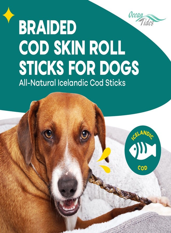 Ocean Tides Braided Icelandic Atlantic Cod Skins for Dogs and Cats, Fish Skin Dog Treats, Cod Sticks for Dogs, Dried Lean Crunch Sticks for Dog - 16 oz - Image 2