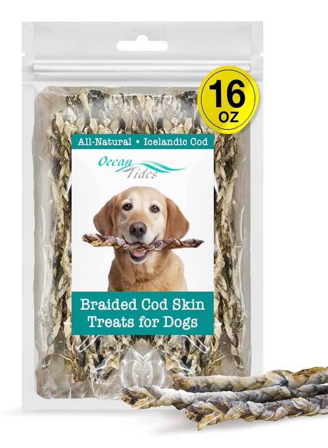 Ocean Tides Braided Icelandic Atlantic Cod Skins for Dogs and Cats, Fish Skin Dog Treats, Cod Sticks for Dogs, Dried Lean Crunch Sticks for Dog - 16 oz - Image 1