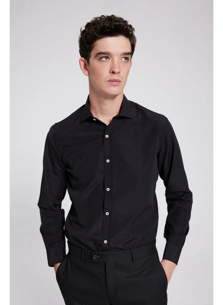 D'S DAMAT D'S Groom Slim Fit Black Italian Collar Shirt 2HF02ORT5185