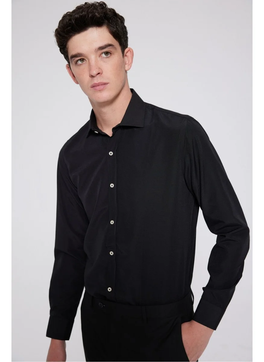 D'S DAMAT D'S Groom Slim Fit Black Italian Collar Shirt 2HF02ORT5185