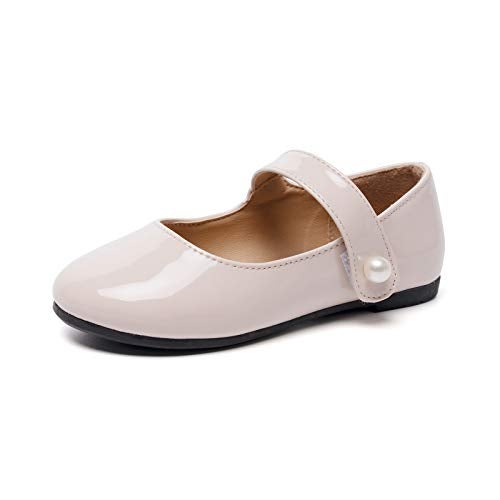 FUNKYMONKEY Toddler/Little Girl Mary Jane Dress Shoes Casual Slip on Ballet Flat (11 Little Kid, Nude) - Image 1