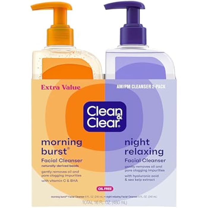 Clean & Clear 2-Pack Oil-Free Facial Cleansers with Citrus Scent, Morning Burst and Night Relaxing, 16 oz - Image 1