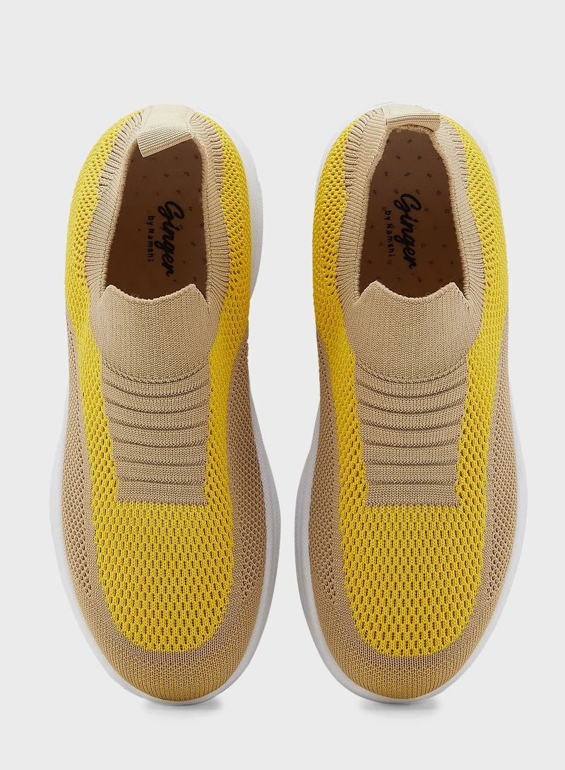 Ginger Ribbed Knit Pull On Comfort Sneaker