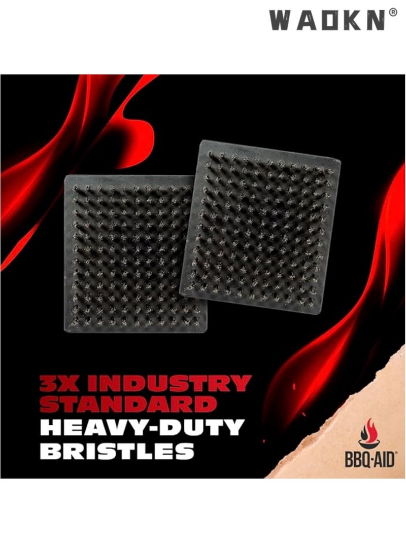 دبليو أيه أو كي أن فرشاة شواء ومكشطة شواء من BBQ Aid - فرشاة شواء للشواء في الهواء الطلق بمقبض خشبي كبير ممتد ورأس شعيرات من الفولاذ المقاوم للصدأ قابل للاستبدال - لا تسبب خدشًا - فرشاة شواء لأي شواية - Image 2