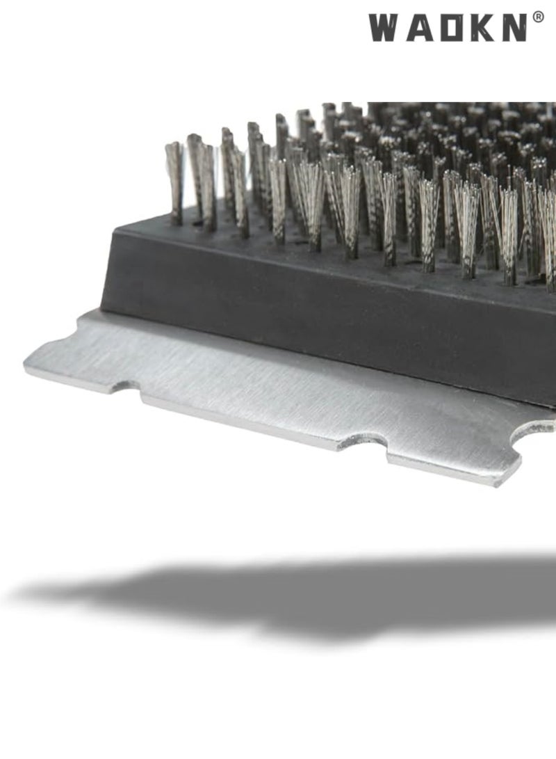 دبليو أيه أو كي أن فرشاة شواء ومكشطة شواء من BBQ Aid - فرشاة شواء للشواء في الهواء الطلق بمقبض خشبي كبير ممتد ورأس شعيرات من الفولاذ المقاوم للصدأ قابل للاستبدال - لا تسبب خدشًا - فرشاة شواء لأي شواية - Image 4