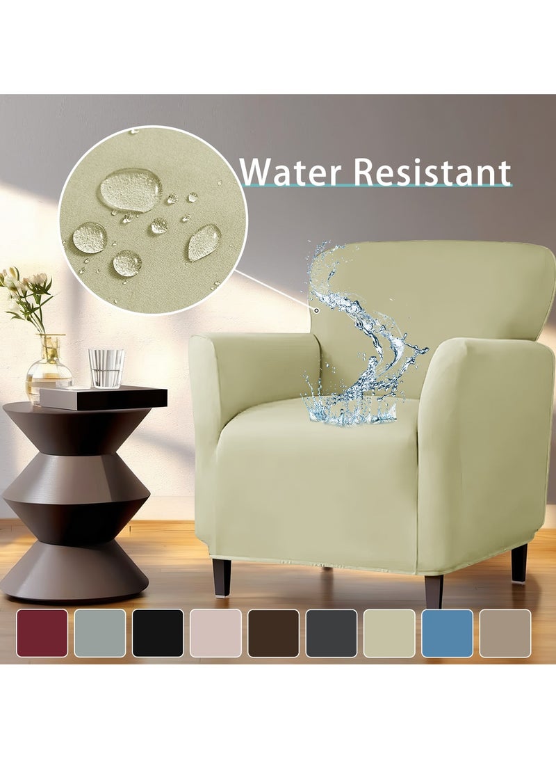 DUNISO Single armchair sofa cover, Banquet Solid Color Armchair Slipcover Waterproof Chair Covers Anti Slip Dog Pet Friendly Furniture Protector,Cream  - Image 1