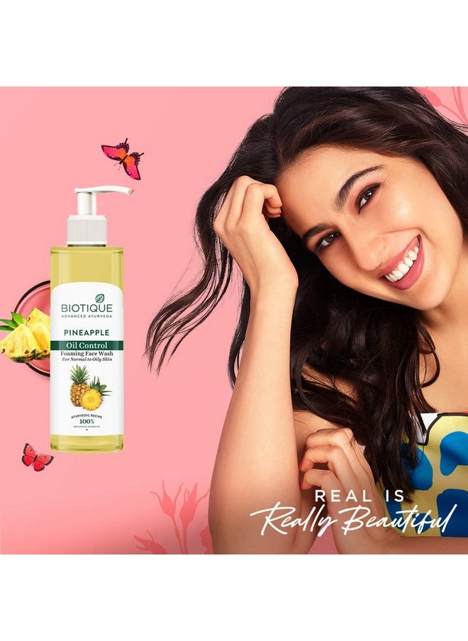 Biotique Pineapple Oil Control Foaming Face Wash ; Hydrates Dry Skin ; Eliminates Excess Oil ; Evens Skin Tone ; 100% Botanical Extracts ; Suitable For All Skin Types ; 200Ml  - Image 2
