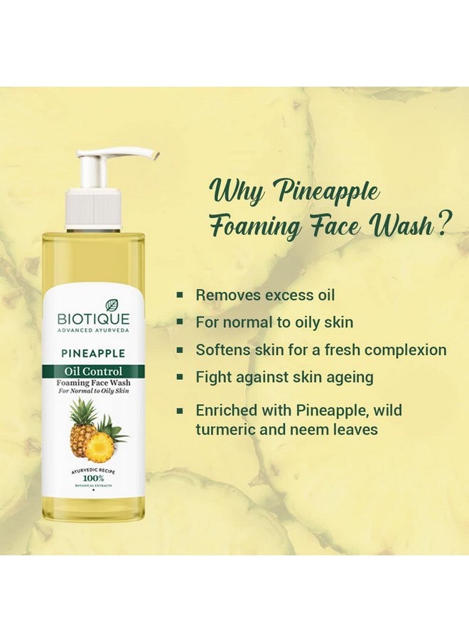 Biotique Pineapple Oil Control Foaming Face Wash ; Hydrates Dry Skin ; Eliminates Excess Oil ; Evens Skin Tone ; 100% Botanical Extracts ; Suitable For All Skin Types ; 200Ml  - Image 4