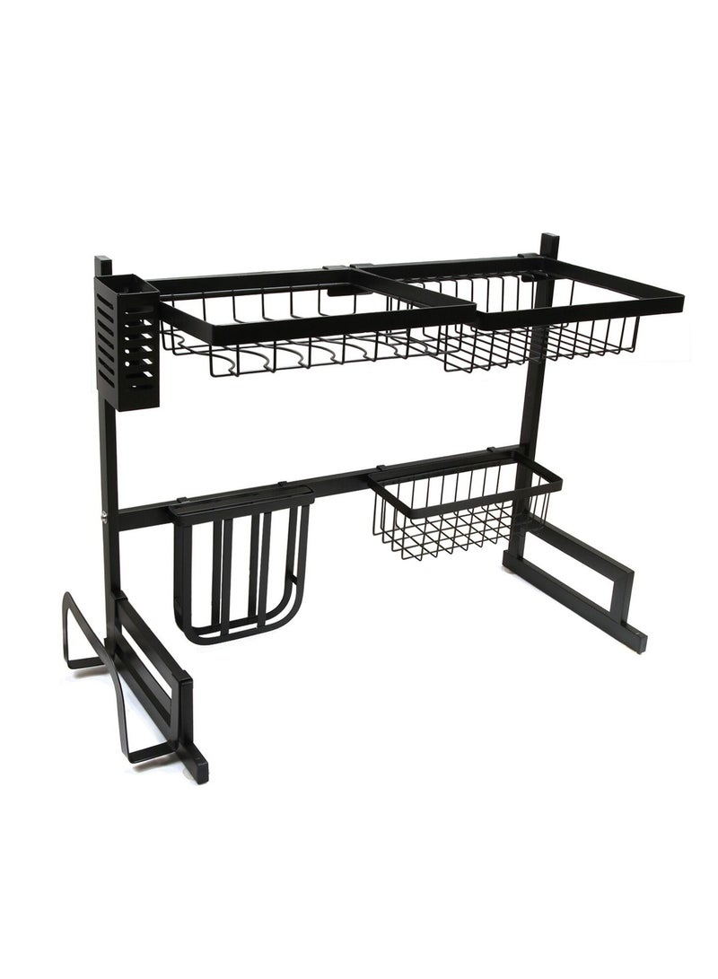 منظم رف تجفيف الأطباق فوق الحوض باللون الأسود - Image 4