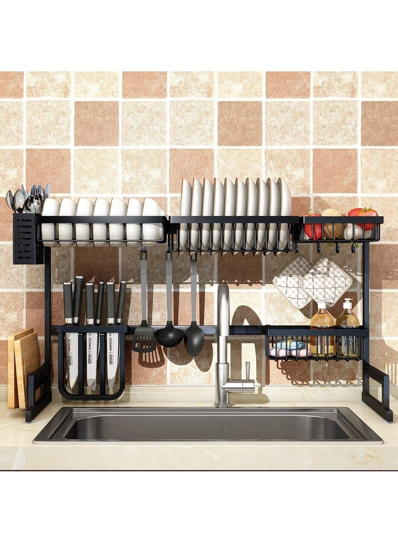 منظم رف تجفيف الأطباق فوق الحوض باللون الأسود - Image 1