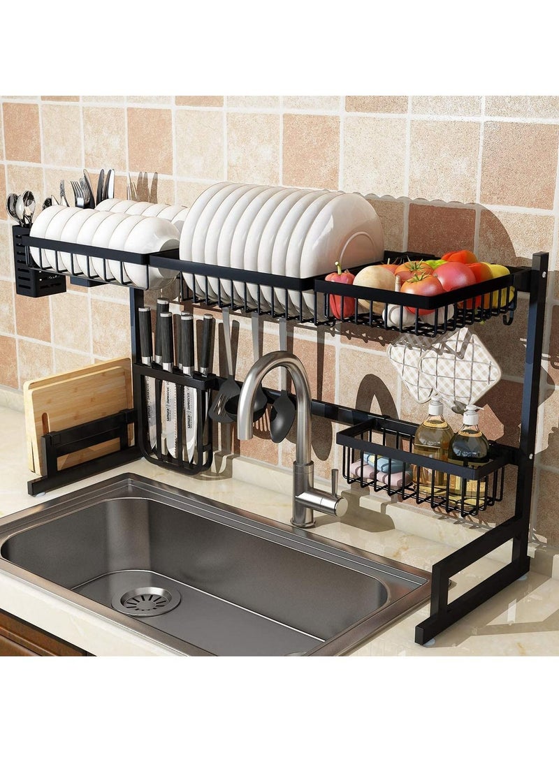 منظم رف تجفيف الأطباق فوق الحوض باللون الأسود - Image 2