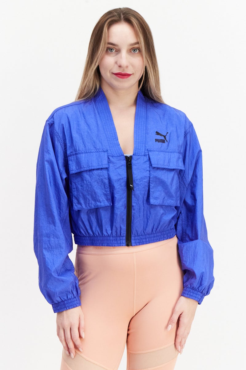 PUMA جاكيت رياضي نسائي بأكمام طويلة مناسب للخارج، أزرق - Image 1