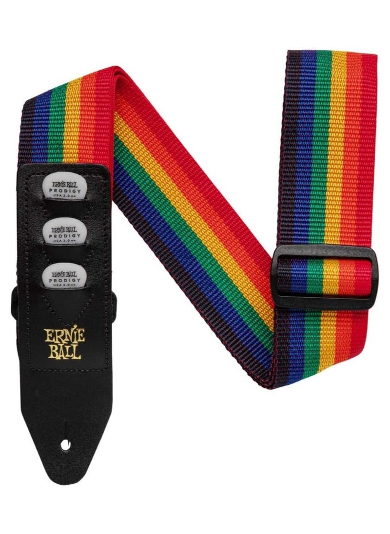 Ernie Ball Pickholder Polypro Guitar Strap, Rainbow (P04188)