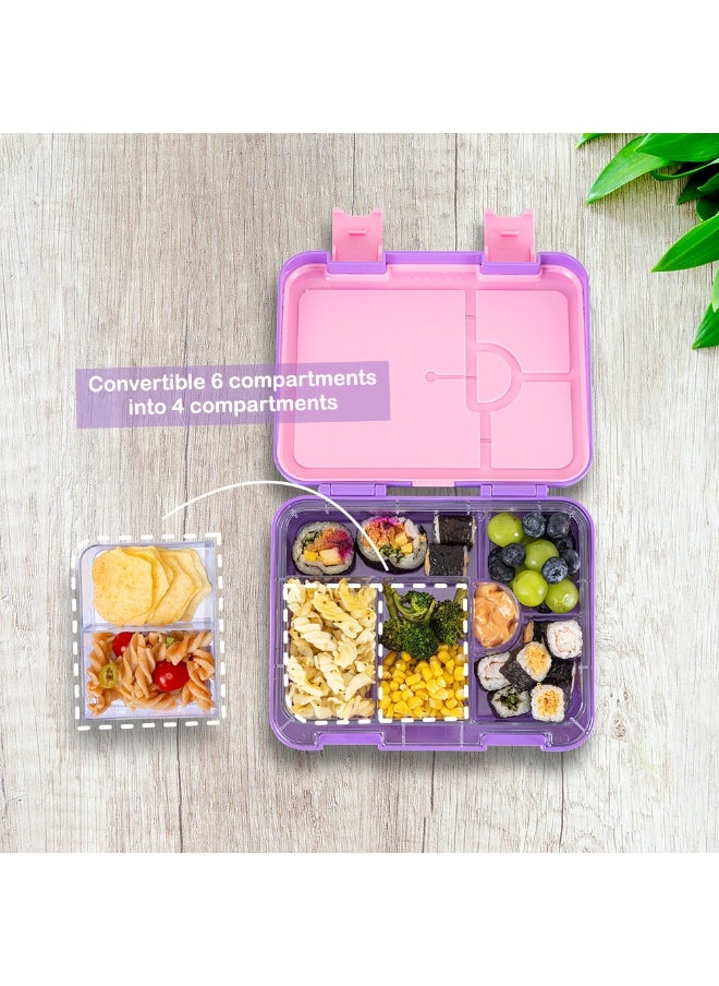 Eazy Kids Eazy Kids 6 & 4 Convertible Bento Lunch Box w/ Lunch Bag, Steel Spoon & Fork Set and Alphabets Sticker - Butterfly Purple  - Image 4