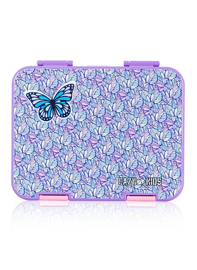 Eazy Kids Eazy Kids 6 & 4 Convertible Bento Lunch Box w/ Lunch Bag, Steel Spoon & Fork Set and Alphabets Sticker - Butterfly Purple  - Image 5