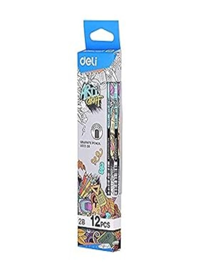 Deli u53300 graphite pencil 2b pack of 12 pieces - multi color
