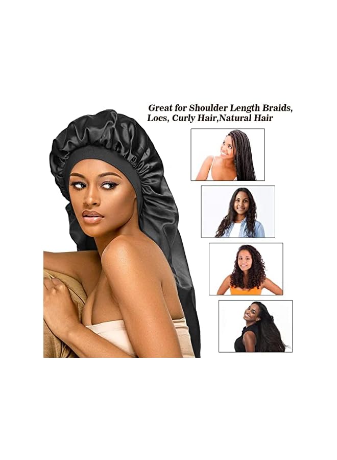 Zaboon Bonnet Sleep Cap Silk Bonnet For Natural Hair Long Extra Large Bonnets For Women Night Sleepwide Elastic Band Very Soft And Comfortable Black+Red - Image 3