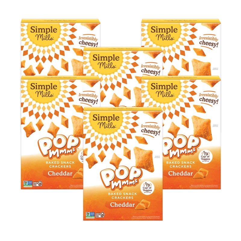 Simple Mills Pop Mmms Veggie Flour Baked Snack Crackers, Cheddar, Nothing Artificial, Kosher, Gluten Free & Non-GMO, 4 Ounce (Pack of 6) - Image 1