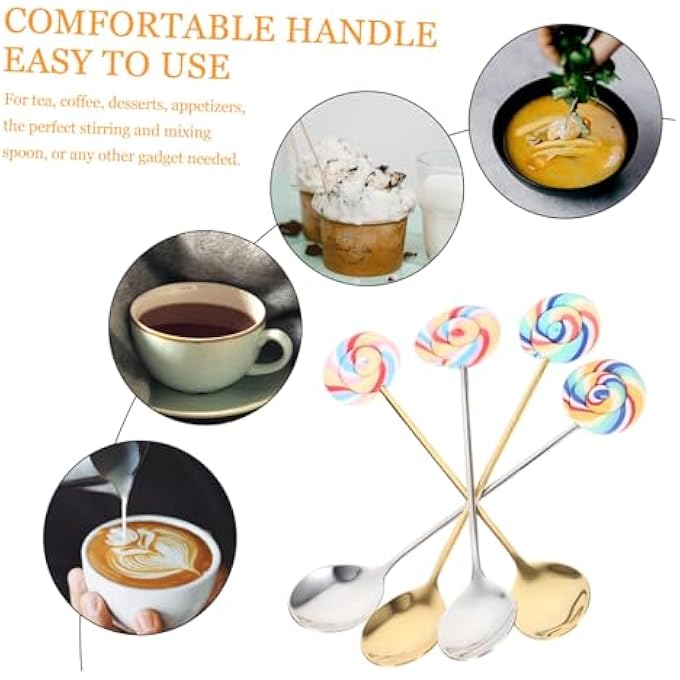 rayihni Set Of 4 Stainless Steel Lollipop Coffee Spoons For Mixing And Stirring Decorative Kitchen Utensils For Tea And Cake - Image 5