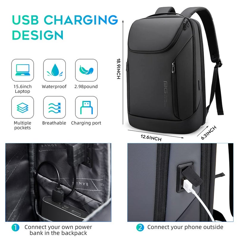 BANGE Business Smart Backpack Waterproof fit 15.6 Inch Laptop Backpack with USB Charging Port,Travel Durable Backpack - Image 5