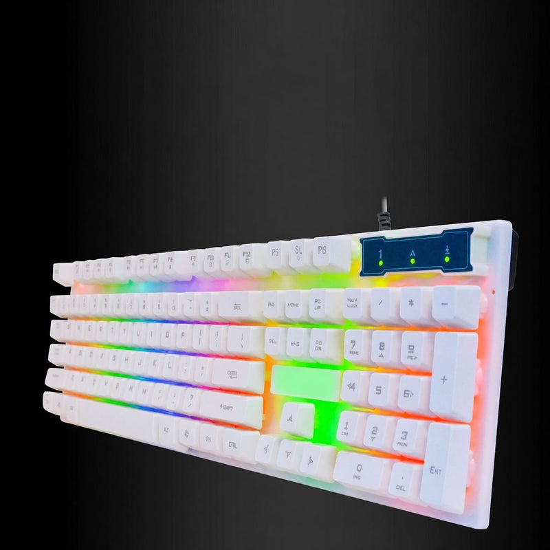 مجموعة لوحة مفاتيح سلكية ألعاب مع لوحة مفاتيح 104 مفتاحًا ذات إضاءة خلفية RGB متدرجة بيضاء حساسة - Image 3