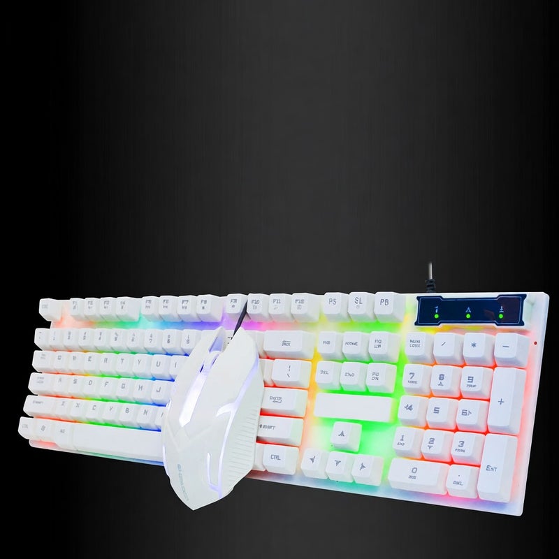 مجموعة لوحة مفاتيح سلكية ألعاب مع لوحة مفاتيح 104 مفتاحًا ذات إضاءة خلفية RGB متدرجة بيضاء حساسة - Image 5