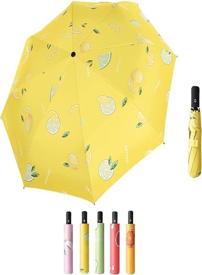 Missby Unisex-Adults Manual Tri-Fold Compact Umbrella with Creative Fruit Printing for Rain & Sun Protection (23 Inches, Large Size) (Lemon) - Image 1