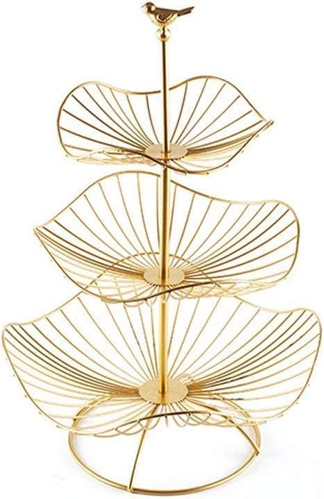 LANDTOM 3Tier Fruit Basket Stand Holder Decorative Iron Fruit Bowl Stand Metal Wire Fruit Holder Storage Trays Table Countertop Holder for Vegetables Bread Snack for Kitchen Home Use Gold Type C - Image 1