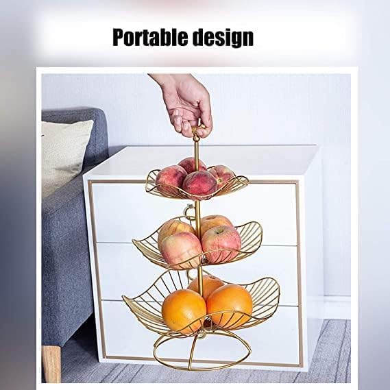 LANDTOM 3Tier Fruit Basket Stand Holder Decorative Iron Fruit Bowl Stand Metal Wire Fruit Holder Storage Trays Table Countertop Holder for Vegetables Bread Snack for Kitchen Home Use Gold Type C - Image 2