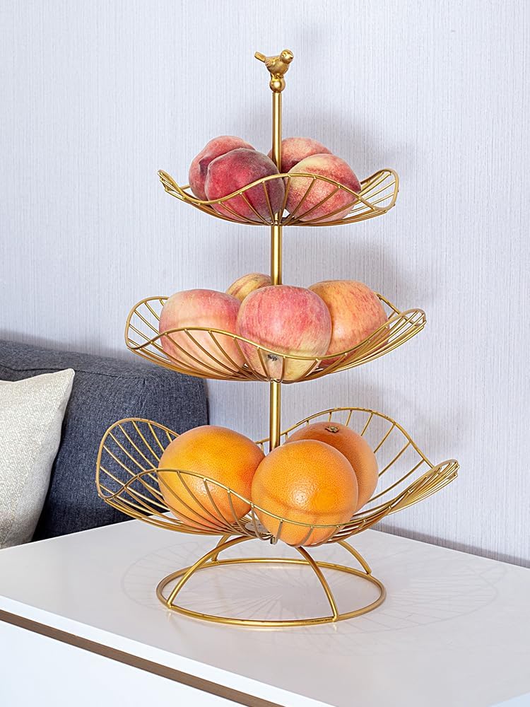 LANDTOM 3Tier Fruit Basket Stand Holder Decorative Iron Fruit Bowl Stand Metal Wire Fruit Holder Storage Trays Table Countertop Holder for Vegetables Bread Snack for Kitchen Home Use Gold Type C - Image 5