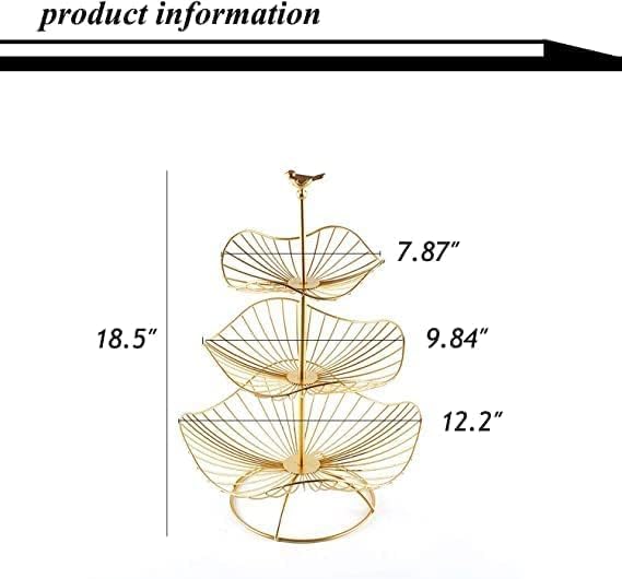 LANDTOM 3Tier Fruit Basket Stand Holder Decorative Iron Fruit Bowl Stand Metal Wire Fruit Holder Storage Trays Table Countertop Holder for Vegetables Bread Snack for Kitchen Home Use Gold Type C - Image 3