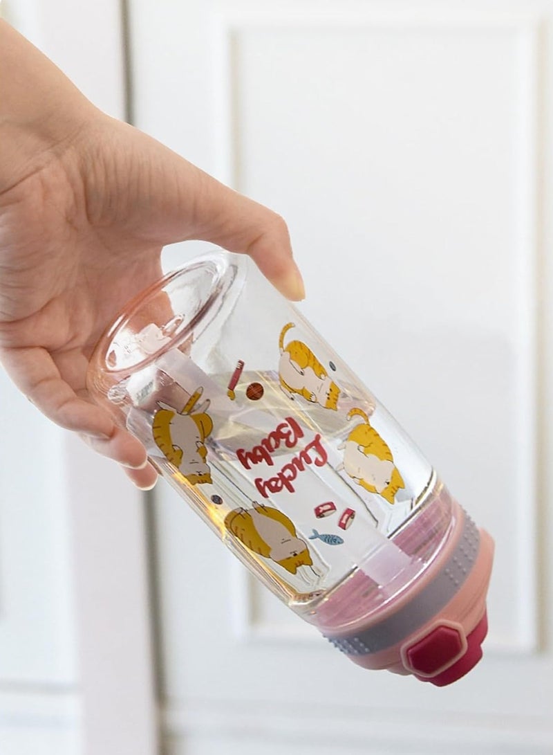 AUTOYSUR زجاجات مياه، كوب ماء بلاستيكي كرتوني، زجاجات مياه للأطفال بقشة، زجاجة مياه شرب للأطفال سعة 480 مل، بمقبض حمل وزر سهل الاستخدام، كوب محكم الغلق ومضاد للتسرب بقشة (أرجواني) - Image 5