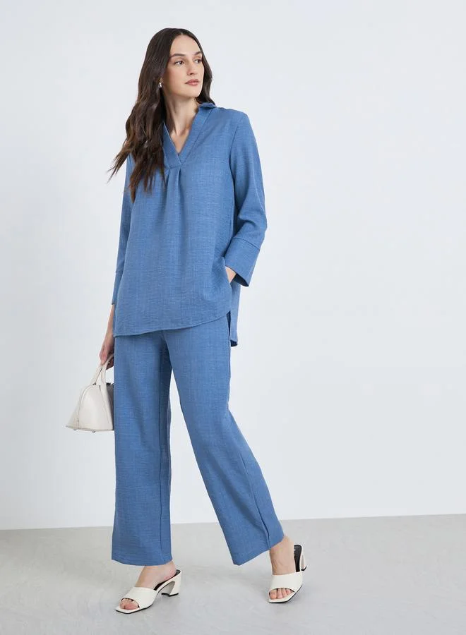 Styli Women Blue Longline Shirt with 3/4 Sleeve