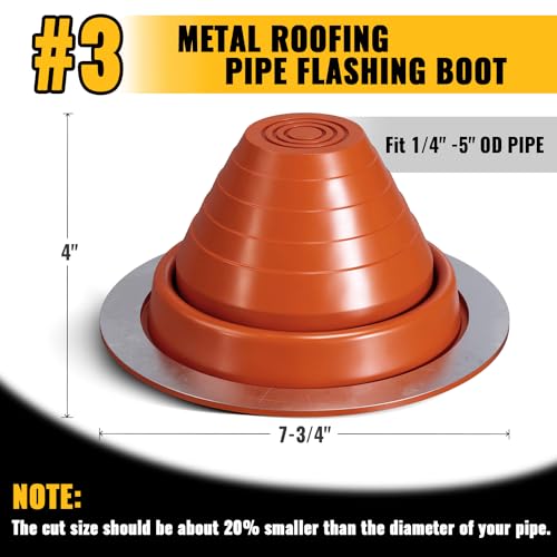 VIVIDA #3 Silicone Metal Roof Pipe Flashing Boot, High Temp Flexible Roof Jack Vent Boot for Pipe OD 1/4" to 5", Screws & Hex Socket Included, 1 Pack - Image 4