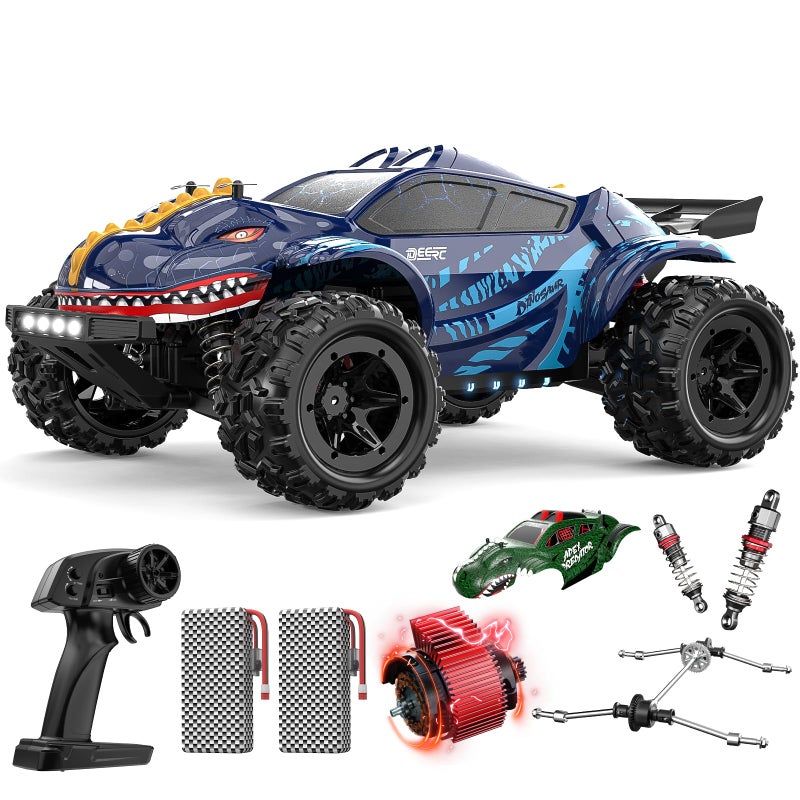DEERC 9308E 116 Fast RC Cars for Boys Age 812 RC Monster Truck 40 KPHAll Terrain 4WD High Speed Dinosaur Truck 2 Car Shell24Ghz OffRoad Remote Control Cars with 2 Batteries Toy Gift for Kids - Image 2
