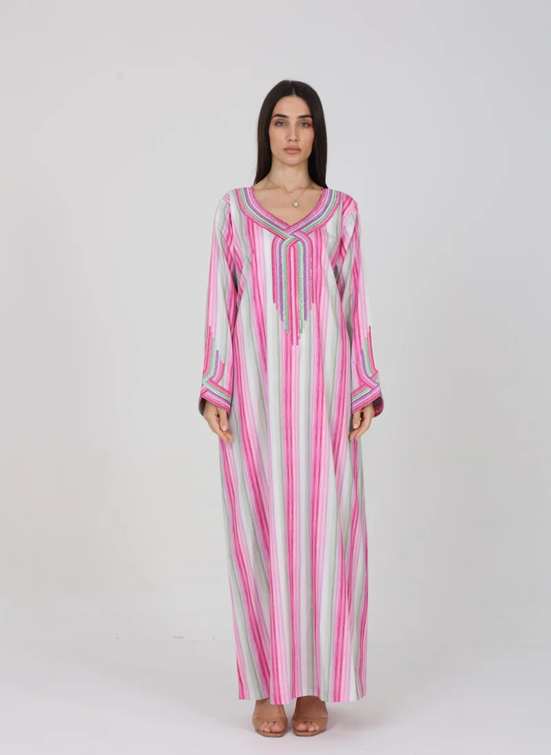 TELAL FEMINA Striped V-Neck Mukhawar