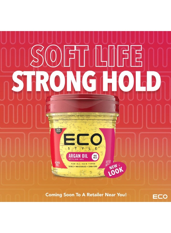 إيكو ستايل جل تصفيف الشعر بزيت الأرغان من إيكو ستايل، 16 أونصة - أقصى تثبيت، خالٍ من الكحول، مضاد للتجعد، جل مرطب للشعر المجعد والمموج والطبيعيجل تصفيف الشعر إيكو ستايلر بزيت الأرغان | ثبات قوي، تحكم في التجعد ولمعان | ٤٧٣ مل | لجميع أنواع الشعر | جل مغذي للشعر بفيتامين هـ - Image 3