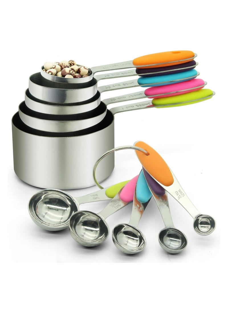 LIMOS Measuring Cups and Spoons Set - 10-Piece Stainless Steel - Stackable, Silicone Grip Handles - For Dry and Liquid Ingredients in Cooking or Baking  - Image 1