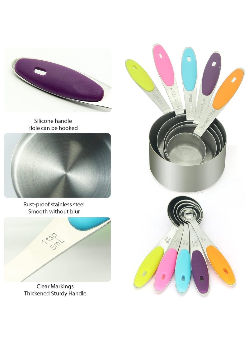 LIMOS Measuring Cups and Spoons Set - 10-Piece Stainless Steel - Stackable, Silicone Grip Handles - For Dry and Liquid Ingredients in Cooking or Baking  - Image 2