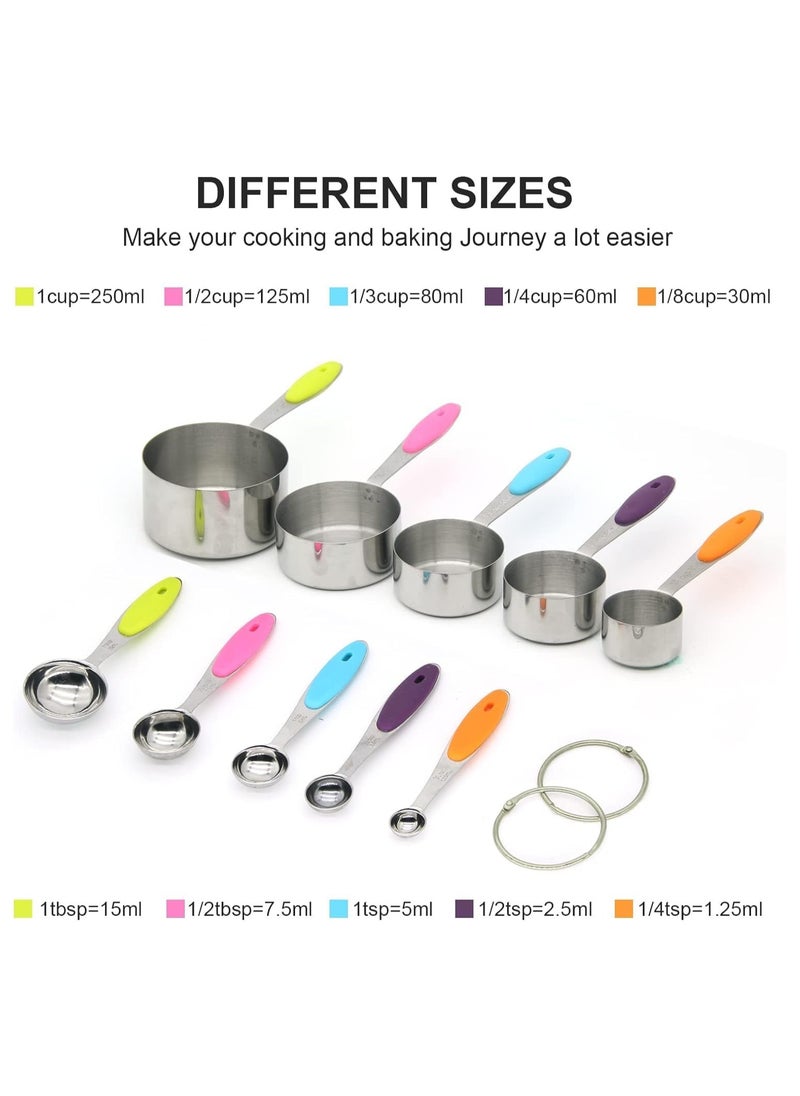 LIMOS Measuring Cups and Spoons Set - 10-Piece Stainless Steel - Stackable, Silicone Grip Handles - For Dry and Liquid Ingredients in Cooking or Baking  - Image 3