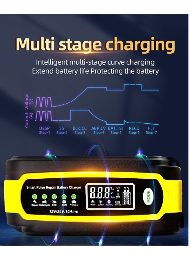 Lesha Motorcycle & Car Charger, Full Intelligent Pulse Battery Charger,UK Plug,12V-24V Wide Range Voltage Support AC100V-240V - Image 3